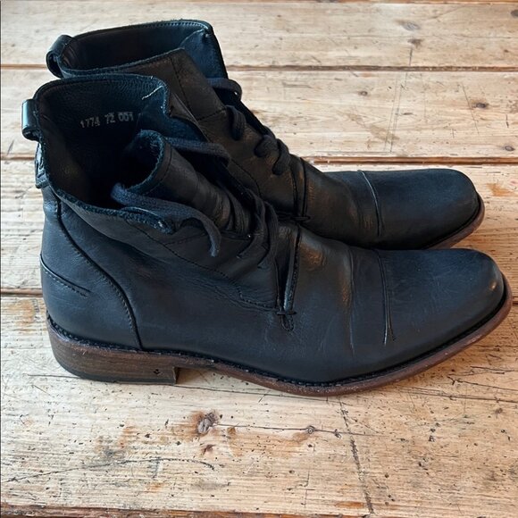 John Varvatos, Black Leather Lace-Up Boots - Picture 2 of 11